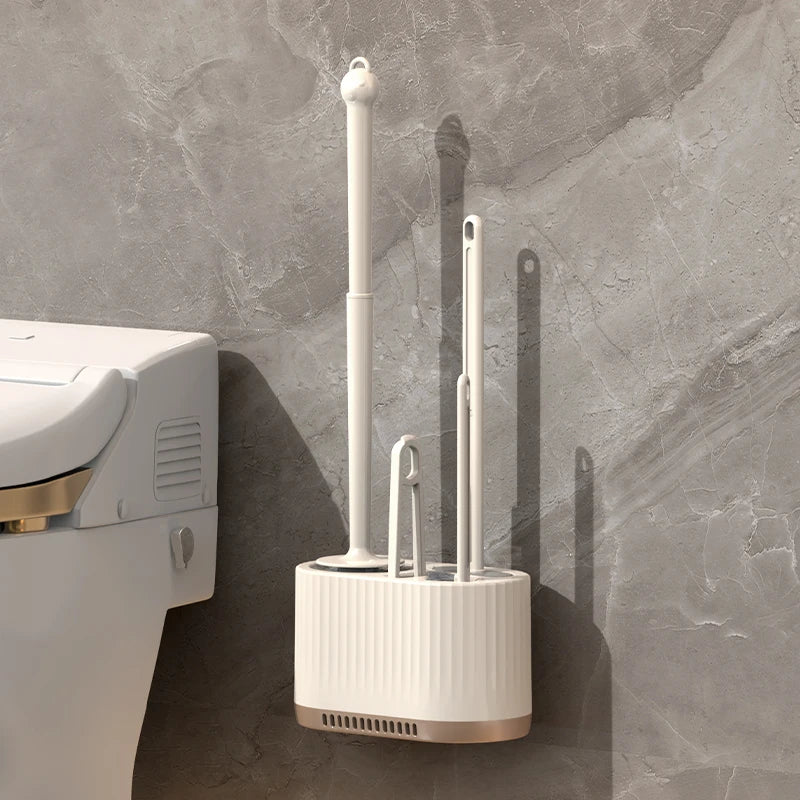 Perie WC de Perete pentru Curățenie Completă - Set 4 în 1 pentru Toalete Casnice