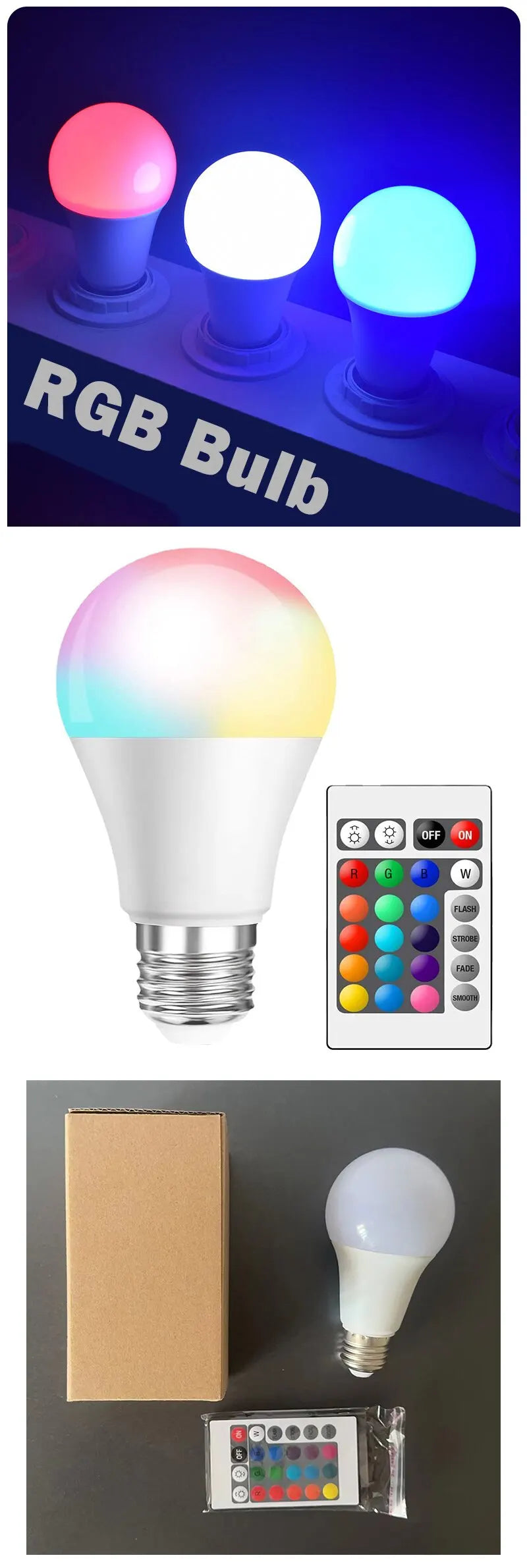 Bec LED RGB cu 16 Culori, Bec Multicolor E27 220V pentru Iluminat Casnic, Reglabil cu Telecomandă 24 Taste