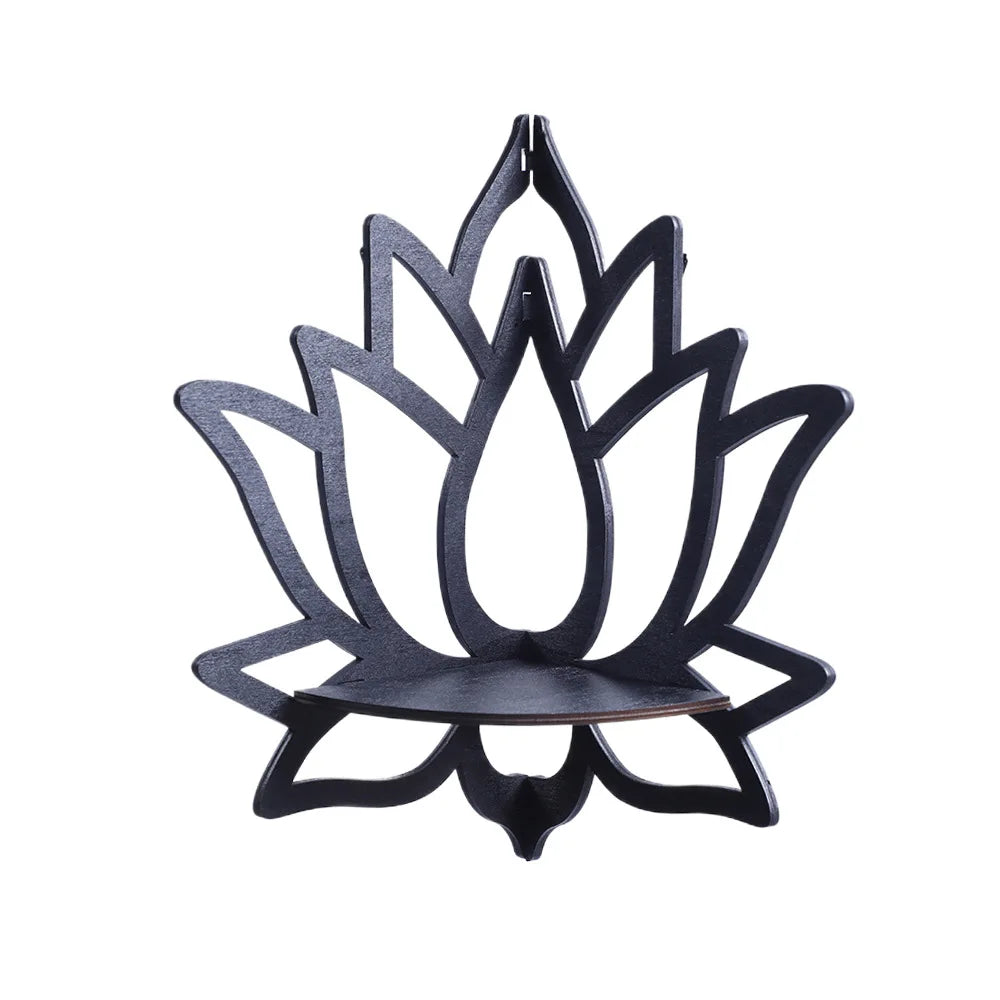Raft Decorativ din Lemn în Formă de Lotus, Organizator pentru Aromaterapie și Uleiuri Esențiale, Suport pentru Lumânări
