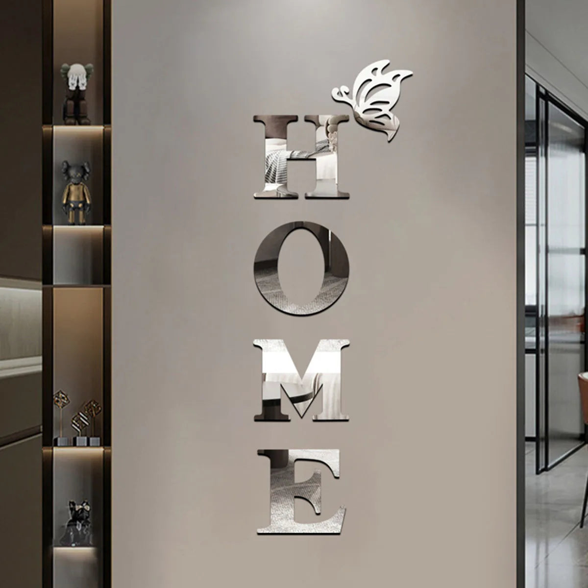 Autocolant de Perete 3D cu Oglindă Logo HOME, Decorațiune pentru Intrare și Casă