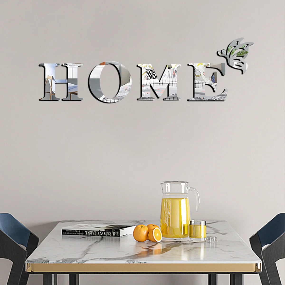 Autocolant de Perete 3D cu Oglindă Logo HOME, Decorațiune pentru Intrare și Casă