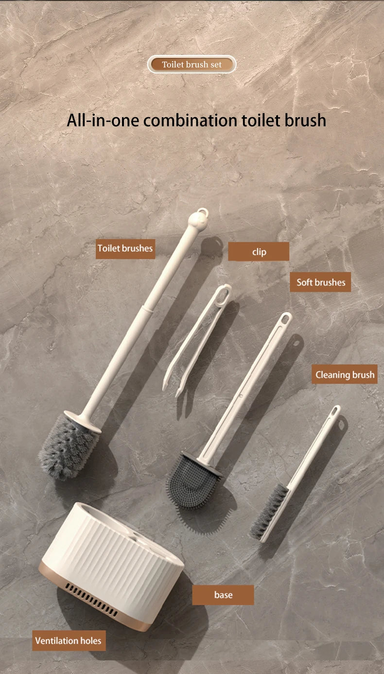 Perie WC de Perete pentru Curățenie Completă - Set 4 în 1 pentru Toalete Casnice
