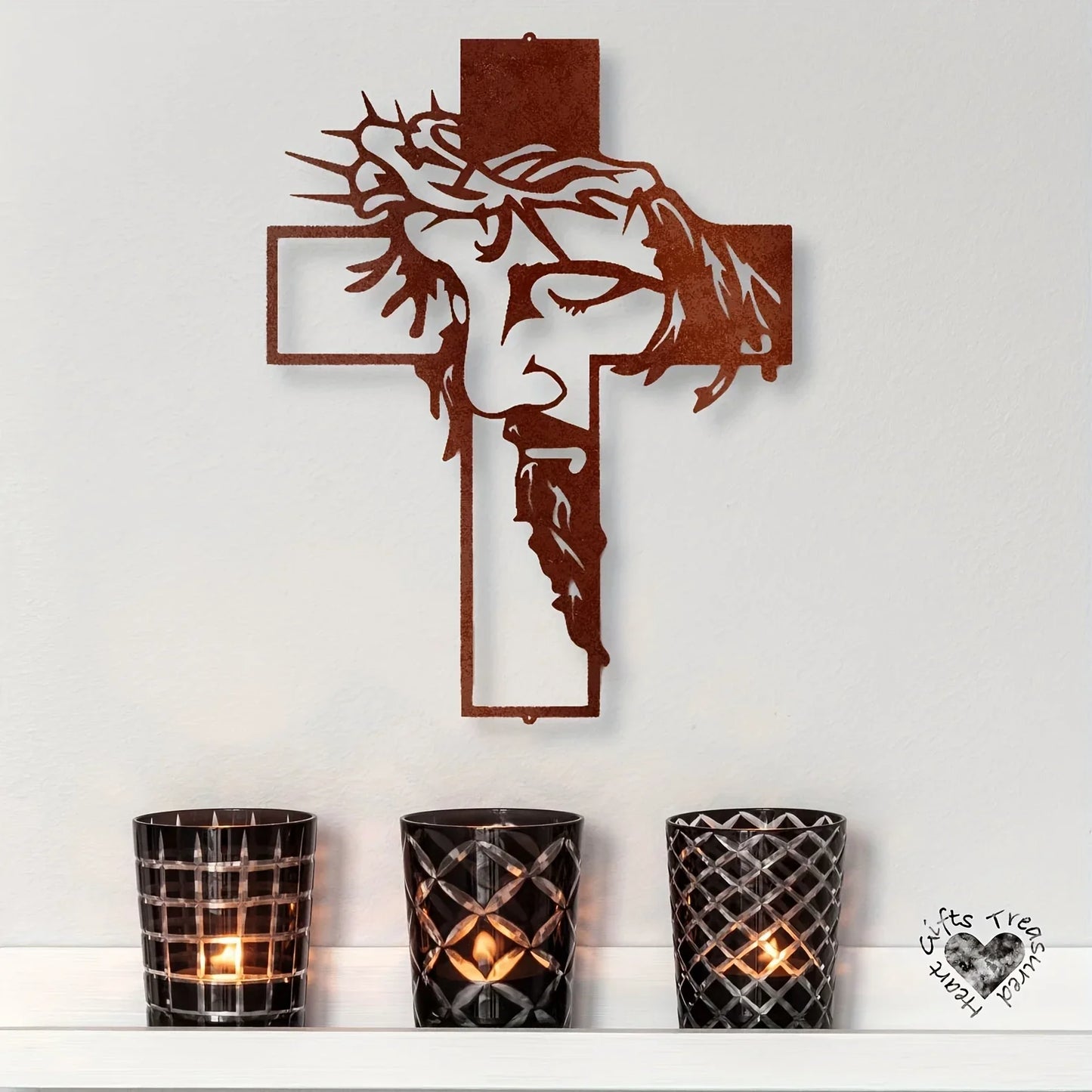 Set Decorațiune de Perete din Metal cu Semn de Cruce, Decorațiune pentru Paște și Mulțumire, Decor pentru Birou și Living