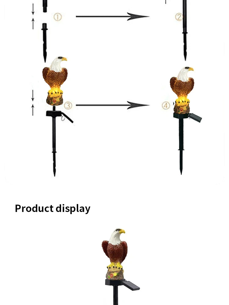 Lampă Solară din Rășină în Formă de Vultur pentru Grădină, Lampă LED de Sol pentru Patio, Lampă Decorativă pentru Gazon