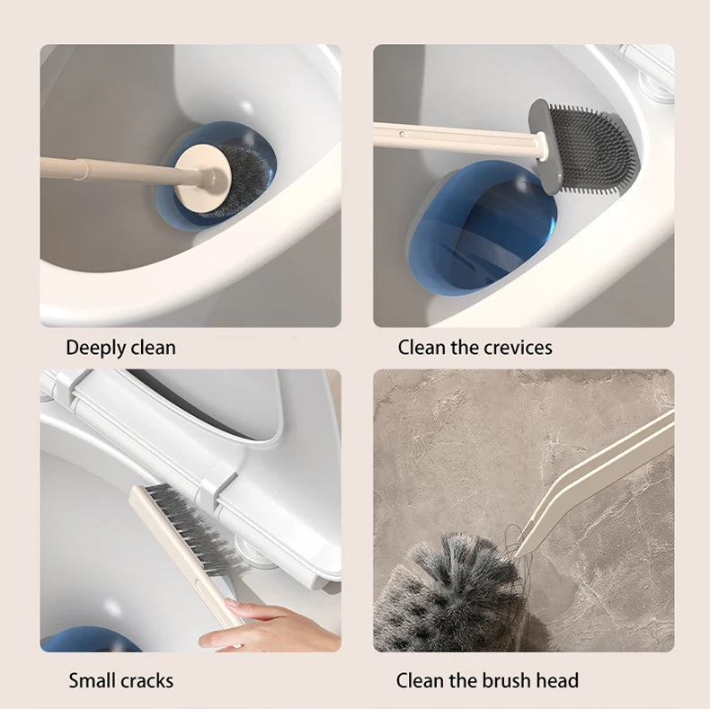 Perie WC de Perete pentru Curățenie Completă - Set 4 în 1 pentru Toalete Casnice