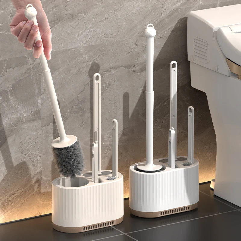 Perie WC de Perete pentru Curățenie Completă - Set 4 în 1 pentru Toalete Casnice