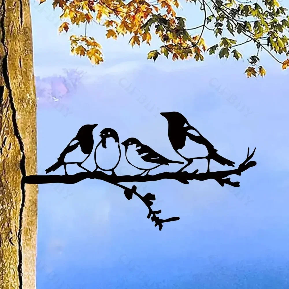 Păsări/Câini/Dragoni/Zâne din Metal pe Ramură, Siluetă din Oțel, Artă Decorativă pentru Grădină și Patio