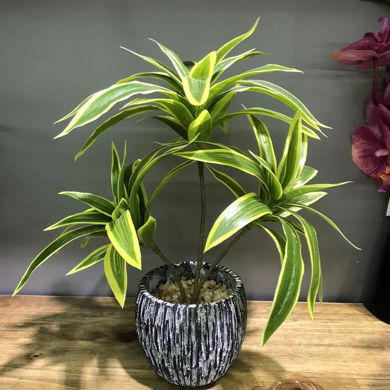 Palmier Artificial 36cm cu 3 Capete, Ramură de Bambus din Plastic Tropical pentru Decorarea Biroului și Casei