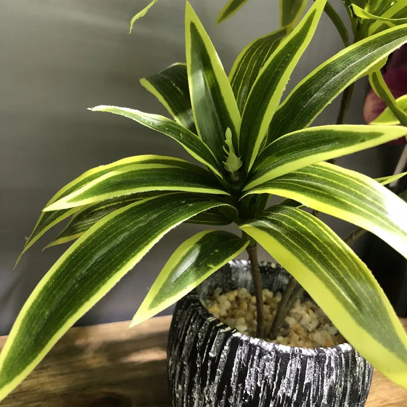 Palmier Artificial 36cm cu 3 Capete, Ramură de Bambus din Plastic Tropical pentru Decorarea Biroului și Casei