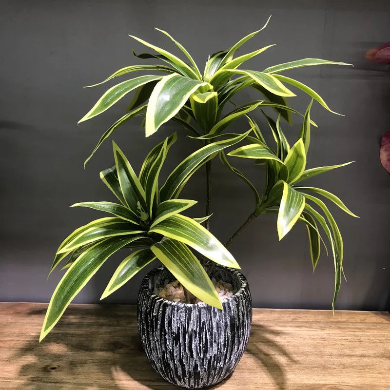 Palmier Artificial 36cm cu 3 Capete, Ramură de Bambus din Plastic Tropical pentru Decorarea Biroului și Casei