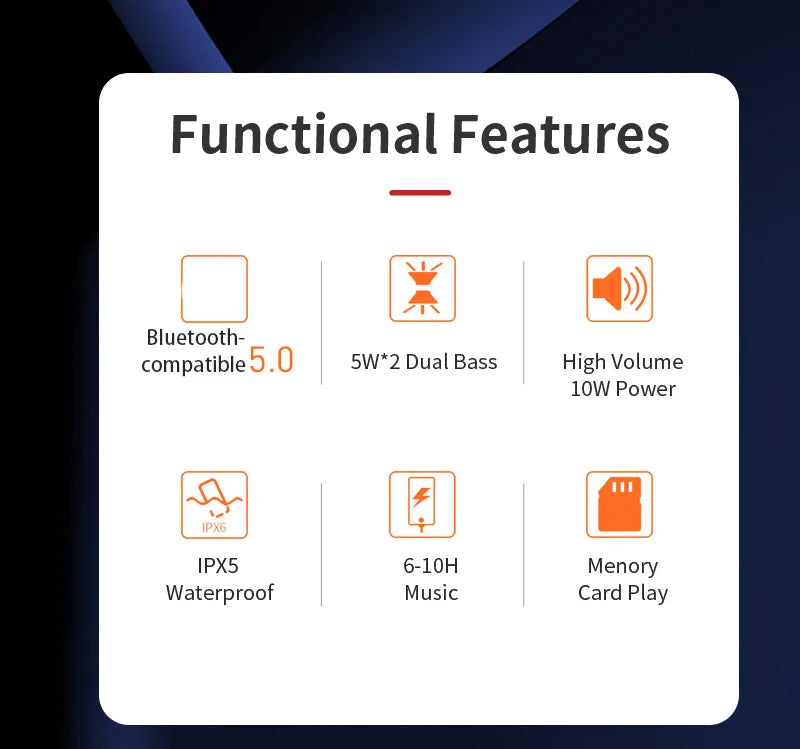 Boxă Portabilă Wireless Bluetooth Subwoofer Exterior Impermeabil Difuzor Stereo Surround Suport FM Radio TF