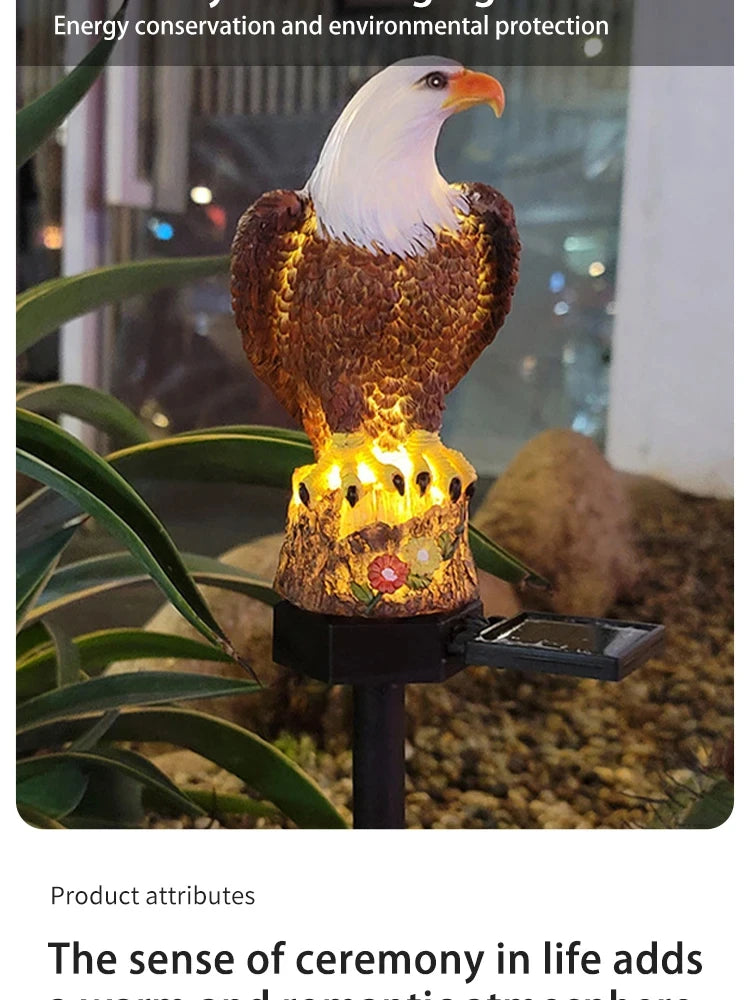 Lampă Solară din Rășină în Formă de Vultur pentru Grădină, Lampă LED de Sol pentru Patio, Lampă Decorativă pentru Gazon