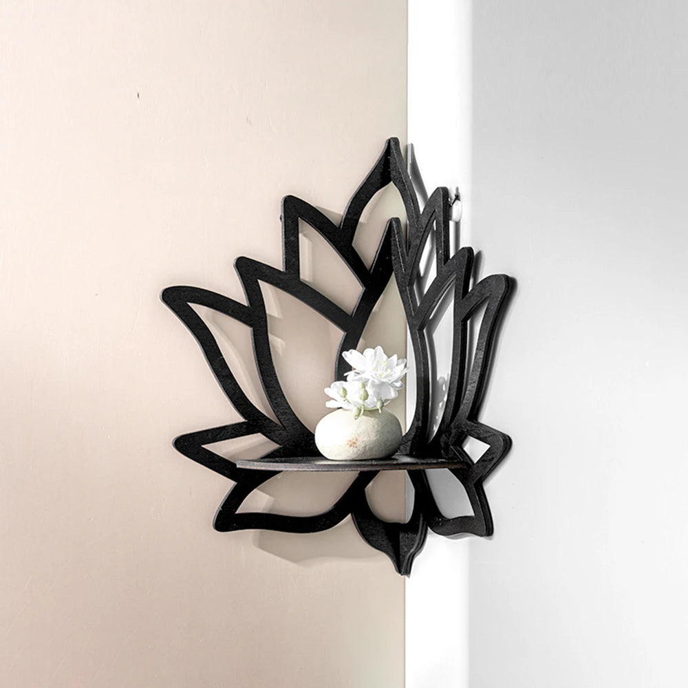 Raft Decorativ din Lemn în Formă de Lotus, Organizator pentru Aromaterapie și Uleiuri Esențiale, Suport pentru Lumânări