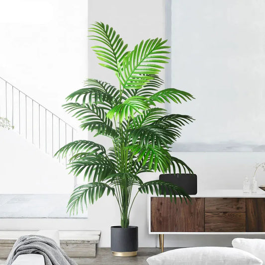 Palmier Artificial Mare 90-120cm, Plante False Tropicale cu Frunze Verzi din Plastic pentru Decorarea Casei și Grădinii
