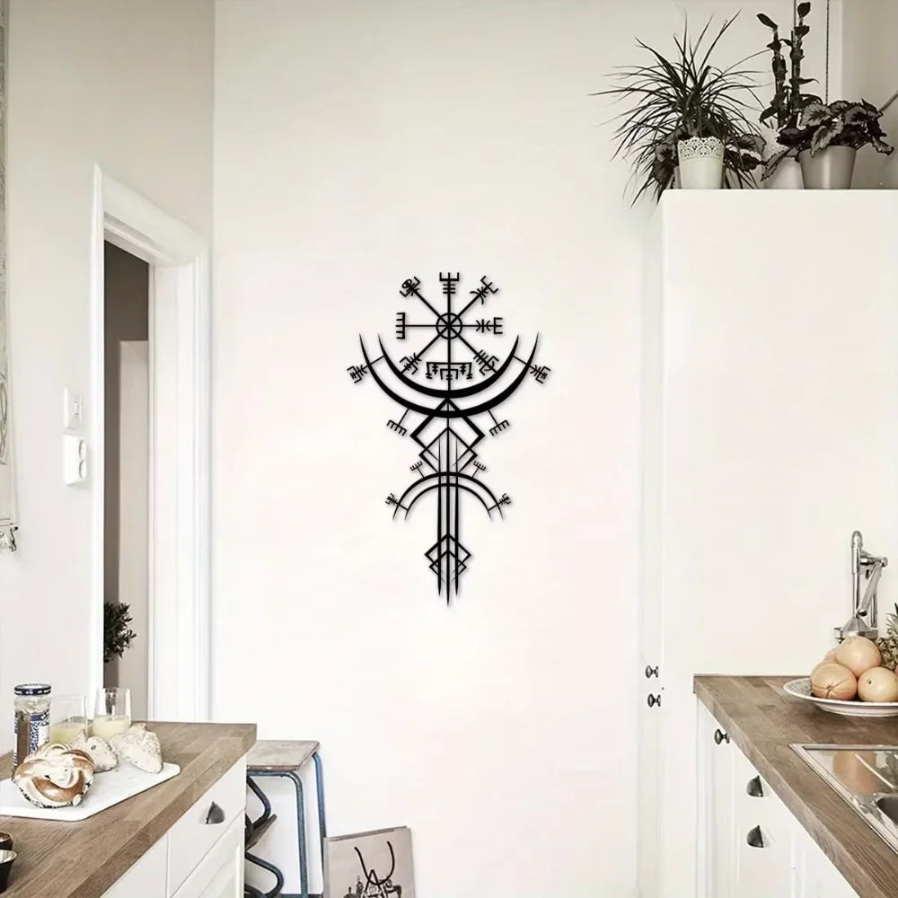 Decorațiune de Perete Unică cu Rune Vikinge din Metal, Ideală pentru Decorul Casei, Cadou cu Inspirație Mitologică