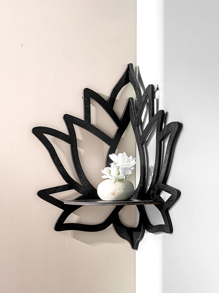 Raft Decorativ din Lemn în Formă de Lotus, Organizator pentru Aromaterapie și Uleiuri Esențiale, Suport pentru Lumânări