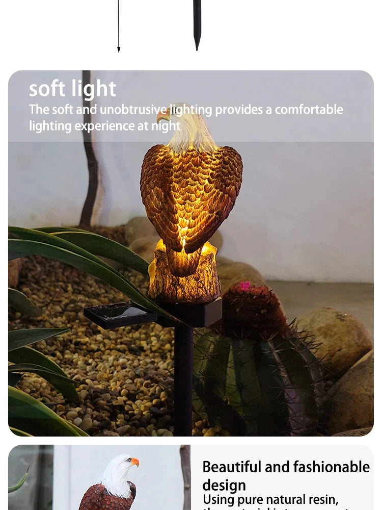 Lampă Solară din Rășină în Formă de Vultur pentru Grădină, Lampă LED de Sol pentru Patio, Lampă Decorativă pentru Gazon