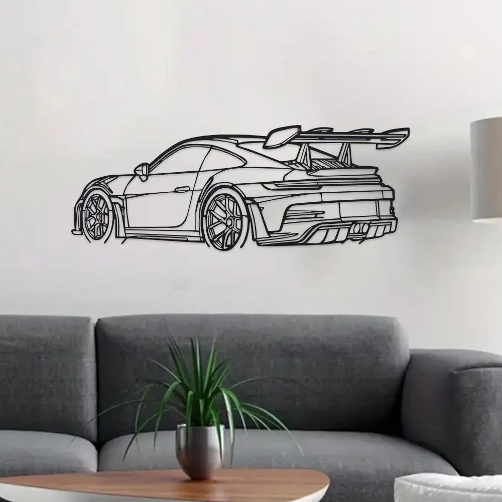 Artă de Perete din Metal cu Mașină, Sculptură Neagră din Metal cu Design Elegant și Țevi de Eșapament