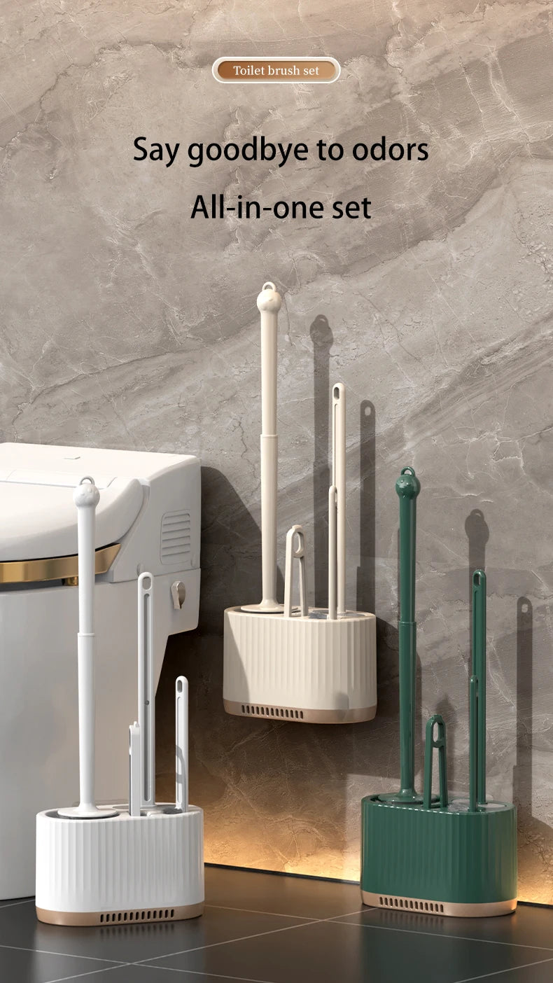 Perie WC de Perete pentru Curățenie Completă - Set 4 în 1 pentru Toalete Casnice