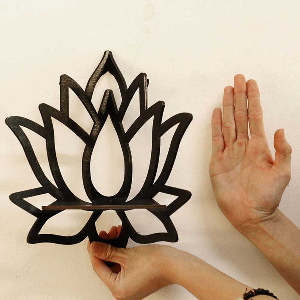 Raft Decorativ din Lemn în Formă de Lotus, Organizator pentru Aromaterapie și Uleiuri Esențiale, Suport pentru Lumânări