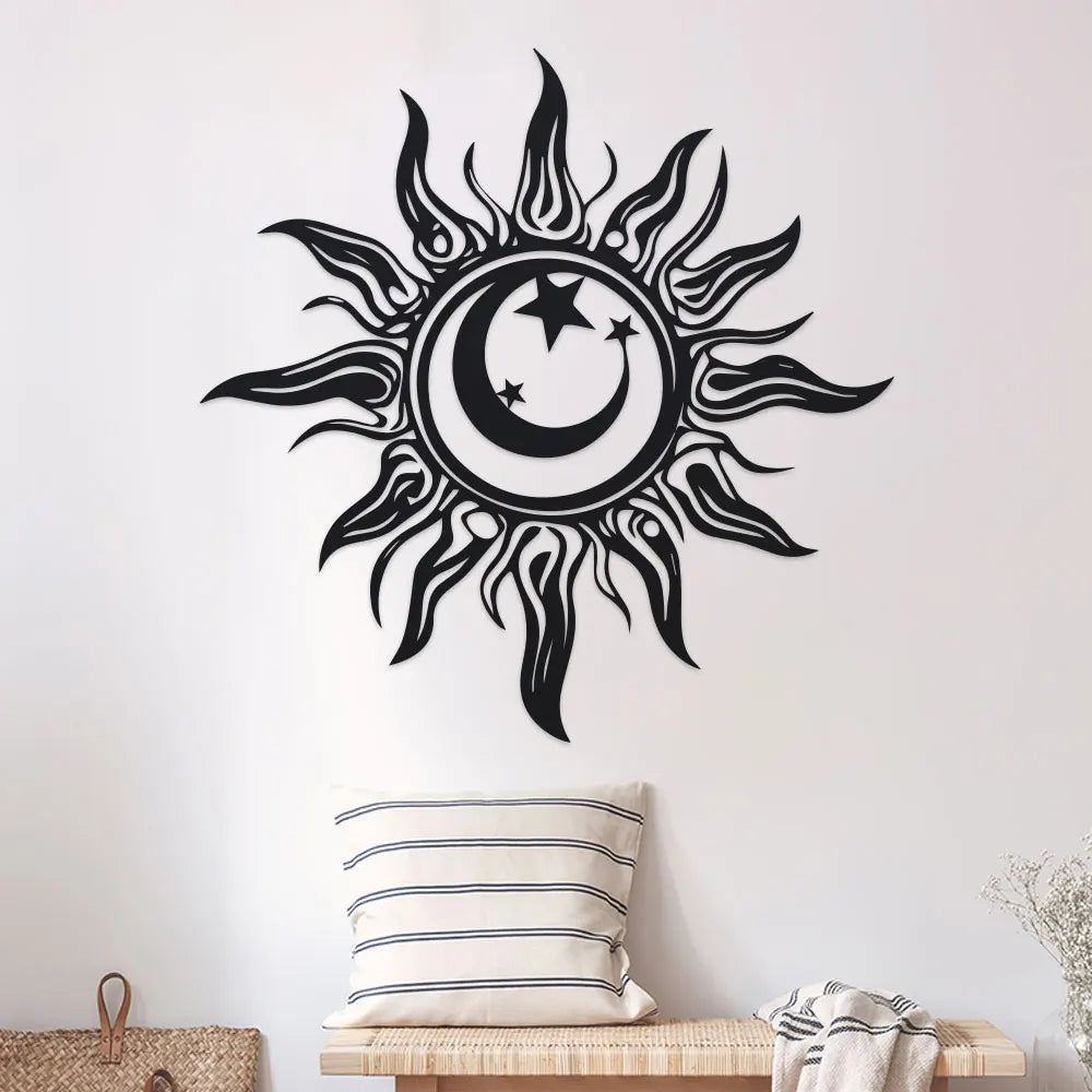 Artă de Perete din Metal Art Deco cu Soare, Sculptură din Fier pentru Grădină și Patio, Decorațiune de Interior