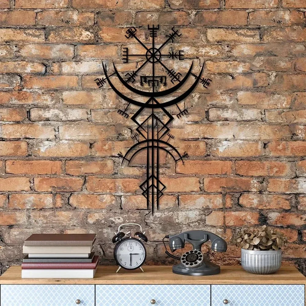 Decorațiune de Perete Unică cu Rune Vikinge din Metal, Ideală pentru Decorul Casei, Cadou cu Inspirație Mitologică
