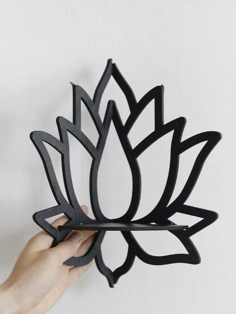 Raft Decorativ din Lemn în Formă de Lotus, Organizator pentru Aromaterapie și Uleiuri Esențiale, Suport pentru Lumânări