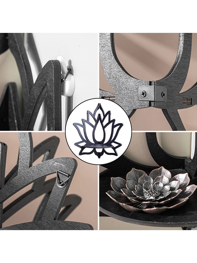 Raft Decorativ din Lemn în Formă de Lotus, Organizator pentru Aromaterapie și Uleiuri Esențiale, Suport pentru Lumânări