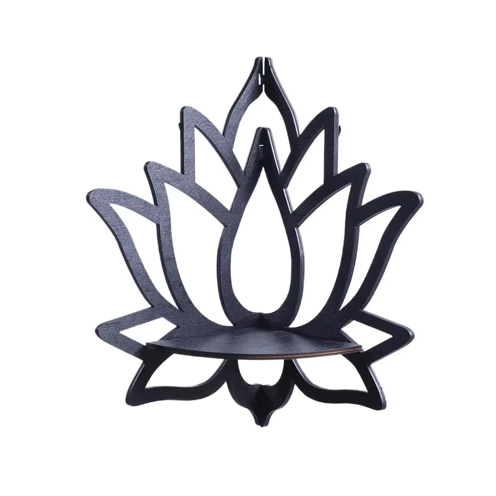 Raft Decorativ din Lemn în Formă de Lotus, Organizator pentru Aromaterapie și Uleiuri Esențiale, Suport pentru Lumânări