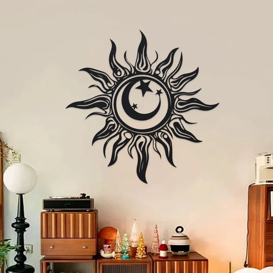 Artă de Perete din Metal Art Deco cu Soare, Sculptură din Fier pentru Grădină și Patio, Decorațiune de Interior