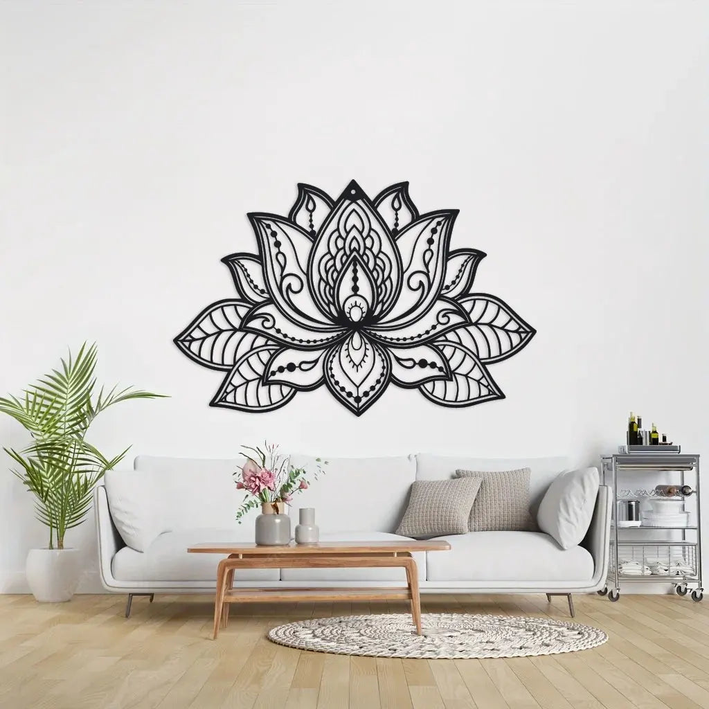 Artă de Perete din Metal cu Floare de Lotus Mandala, Decor pentru Camera de Meditație, Decorațiune Zen pentru Yoga