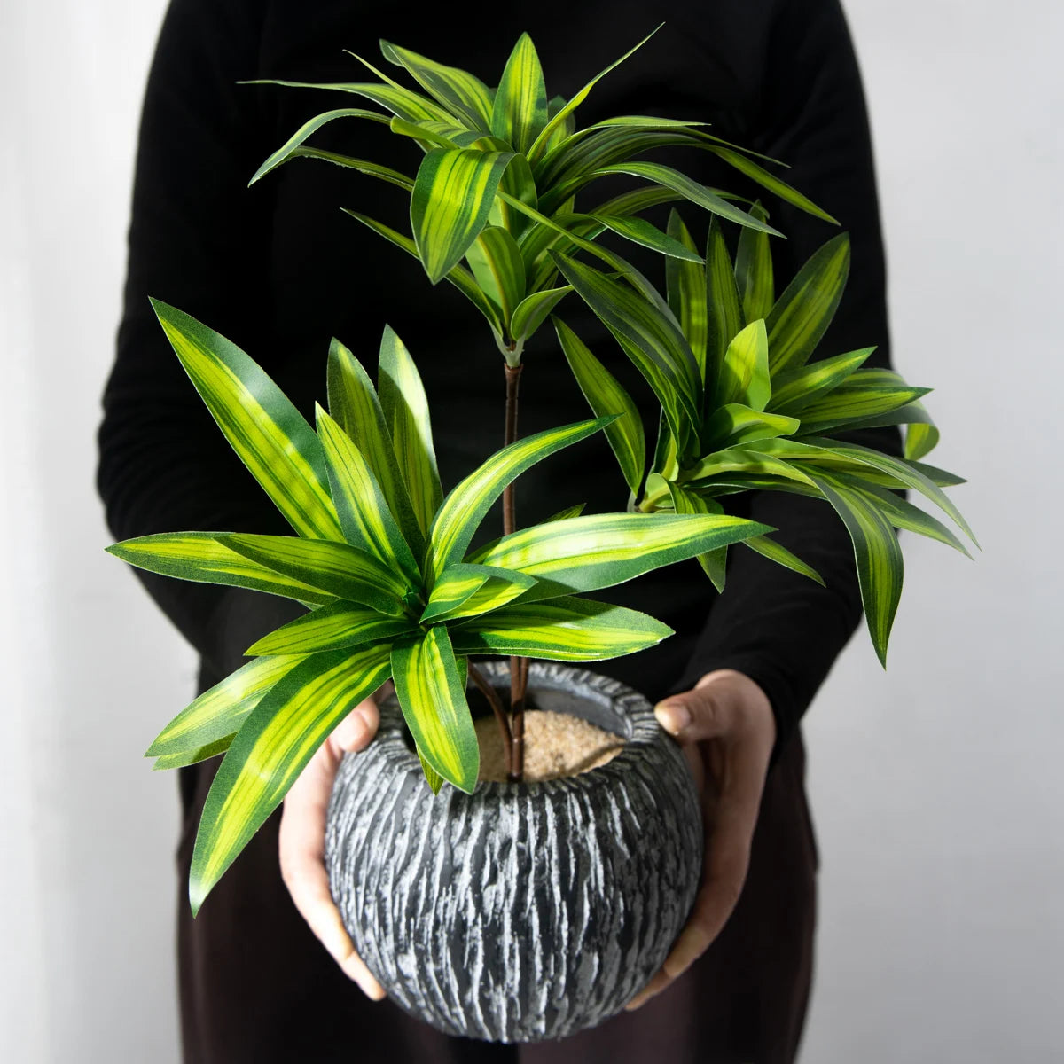 Palmier Artificial 36cm cu 3 Capete, Ramură de Bambus din Plastic Tropical pentru Decorarea Biroului și Casei