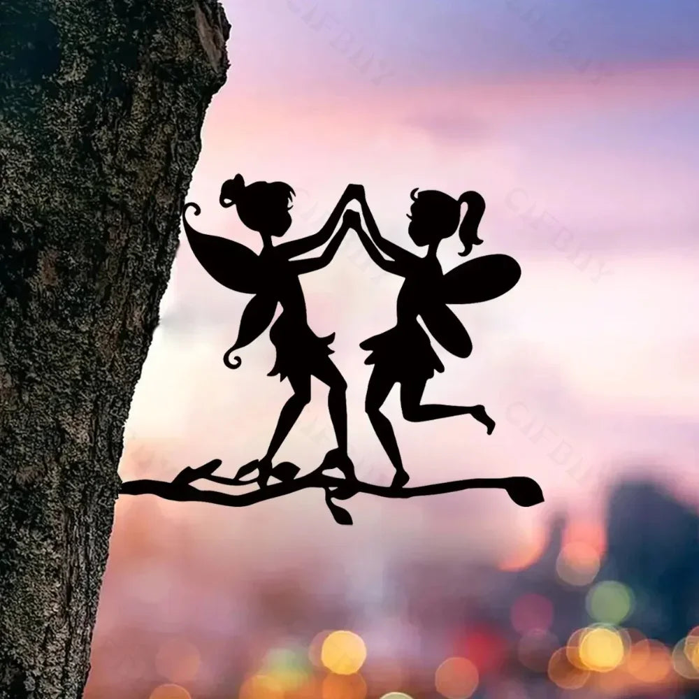 Păsări/Câini/Dragoni/Zâne din Metal pe Ramură, Siluetă din Oțel, Artă Decorativă pentru Grădină și Patio