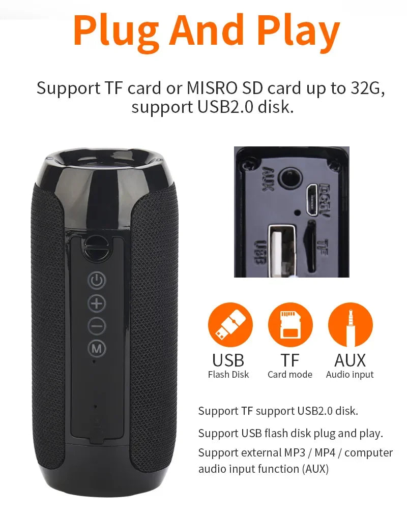 Boxă Portabilă Wireless Bluetooth Subwoofer Exterior Impermeabil Difuzor Stereo Surround Suport FM Radio TF