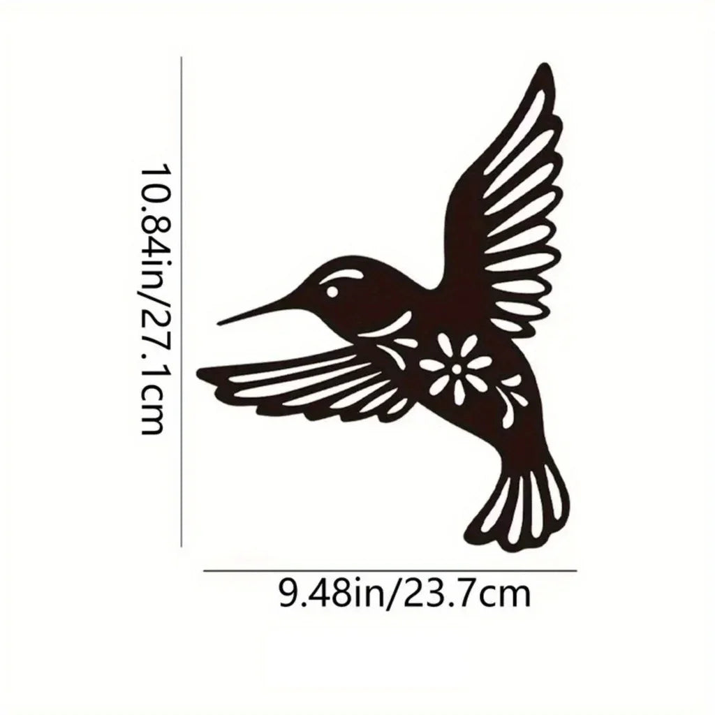 Artă de Perete din Metal cu Colibri, Sculptură din Fier Rezistentă la Apă, Siluete Decorative de Perete