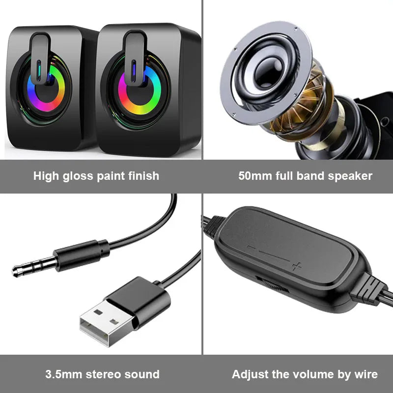 Boxe Computer PC Cutie Sunet HIFI Stereo Microfon USB Cu Fir cu Lumină LED Pentru Desktop Computer