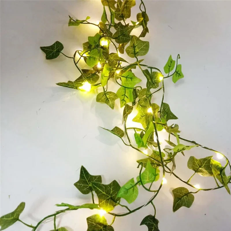 Ghirlandă cu Lumini în Formă de Flori și Frunze Verzi, Lumini Decorative cu Baterii pentru Crăciun și Nuntă