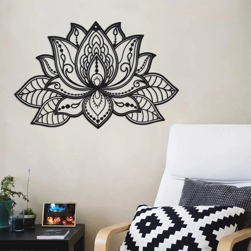 Artă de Perete din Metal cu Floare de Lotus Mandala, Decor pentru Camera de Meditație, Decorațiune Zen pentru Yoga