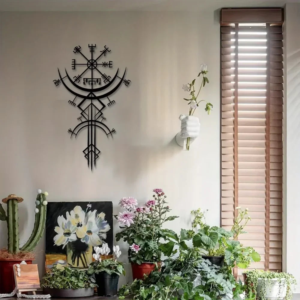 Decorațiune de Perete Unică cu Rune Vikinge din Metal, Ideală pentru Decorul Casei, Cadou cu Inspirație Mitologică