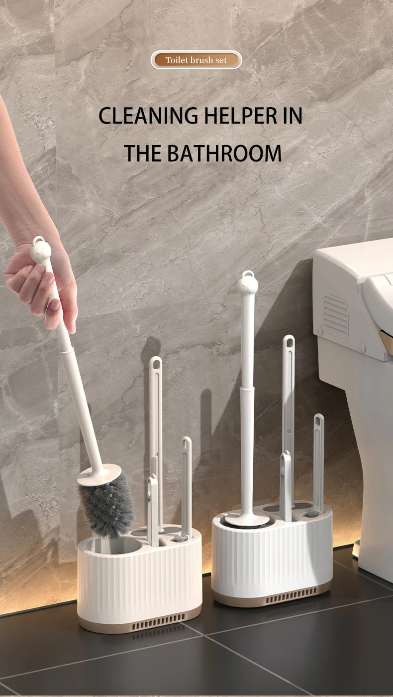 Perie WC de Perete pentru Curățenie Completă - Set 4 în 1 pentru Toalete Casnice
