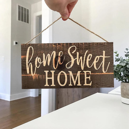 Plăcuță Decorativă Lemn 'Home Sweet Home' - Semn Rustic pentru Ușă și Living