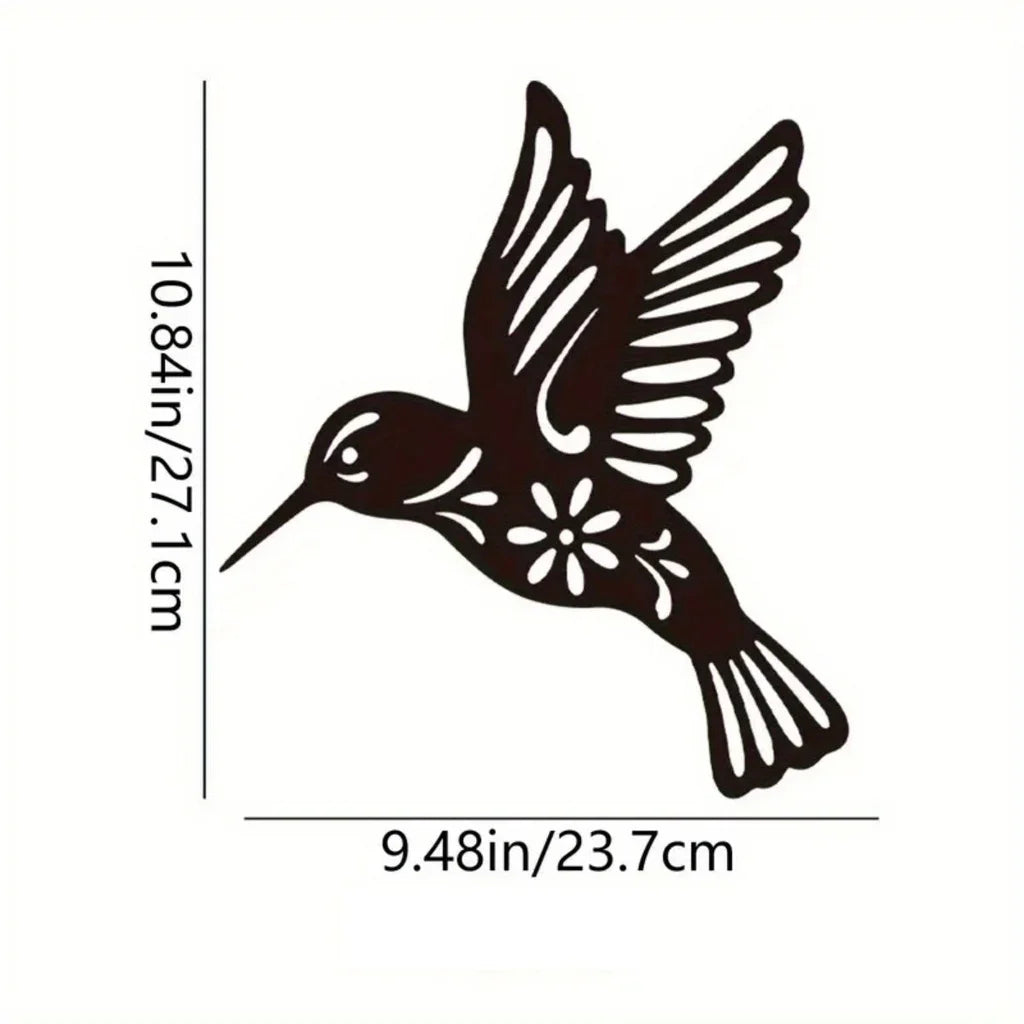 Artă de Perete din Metal cu Colibri, Sculptură din Fier Rezistentă la Apă, Siluete Decorative de Perete