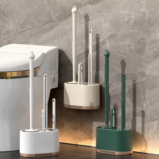 Perie WC de Perete pentru Curățenie Completă - Set 4 în 1 pentru Toalete Casnice