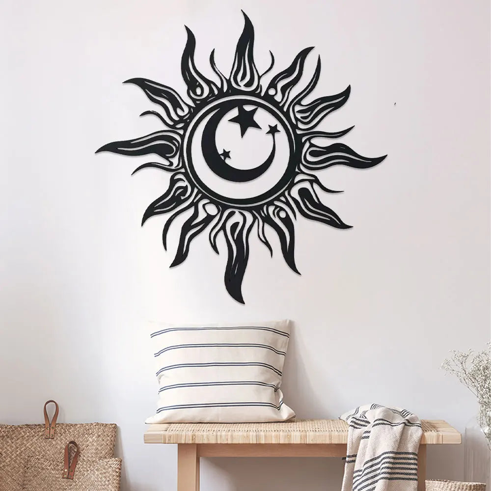 Artă de Perete din Metal Art Deco cu Soare, Sculptură din Fier pentru Grădină și Patio, Decorațiune de Interior