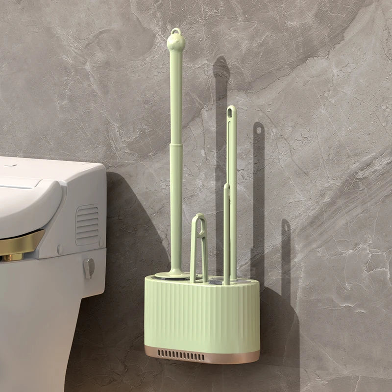 Perie WC de Perete pentru Curățenie Completă - Set 4 în 1 pentru Toalete Casnice