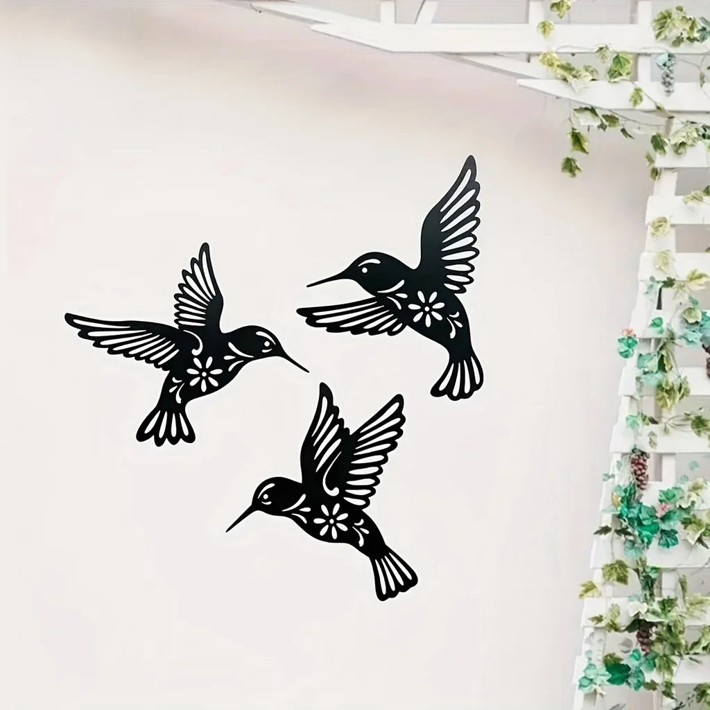 Artă de Perete din Metal cu Colibri, Sculptură din Fier Rezistentă la Apă, Siluete Decorative de Perete