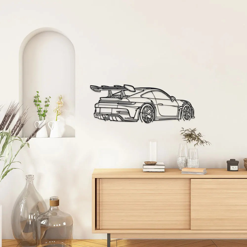 Artă de Perete din Metal cu Mașină, Sculptură Neagră din Metal cu Design Elegant și Țevi de Eșapament