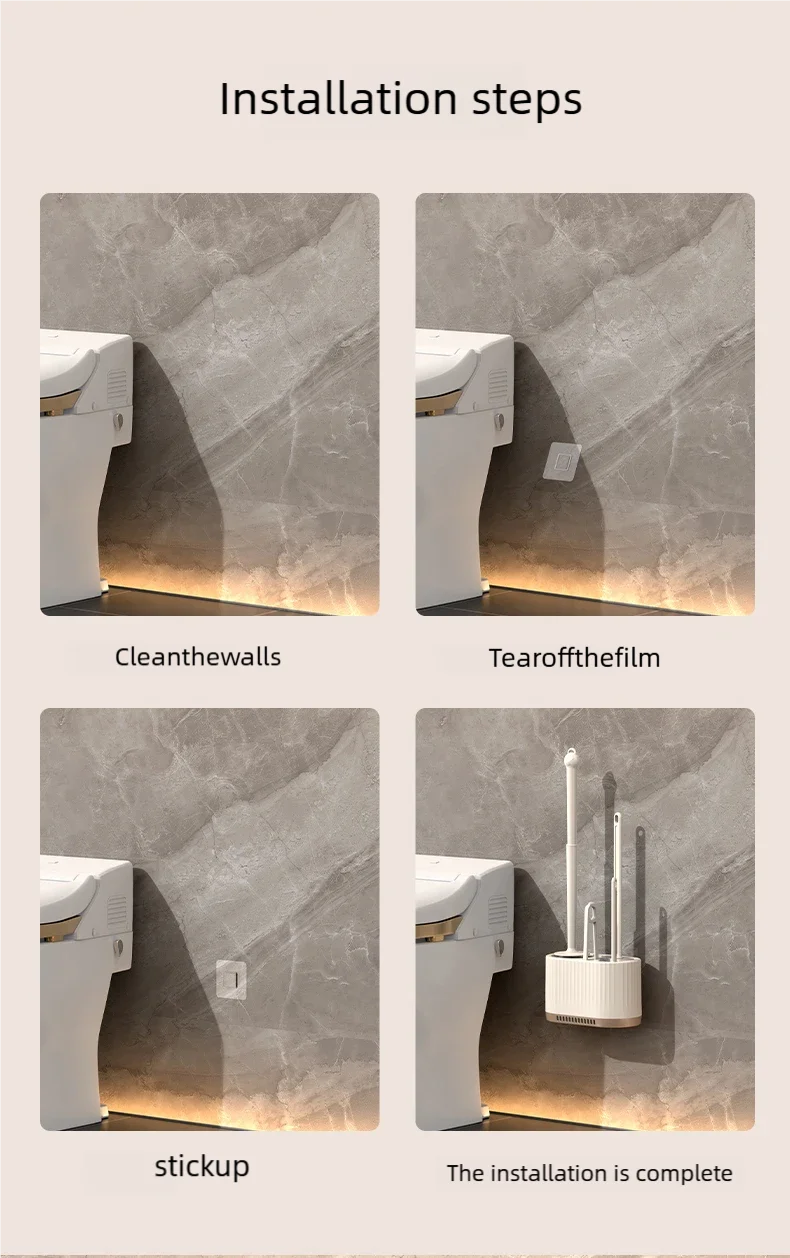 Perie WC de Perete pentru Curățenie Completă - Set 4 în 1 pentru Toalete Casnice