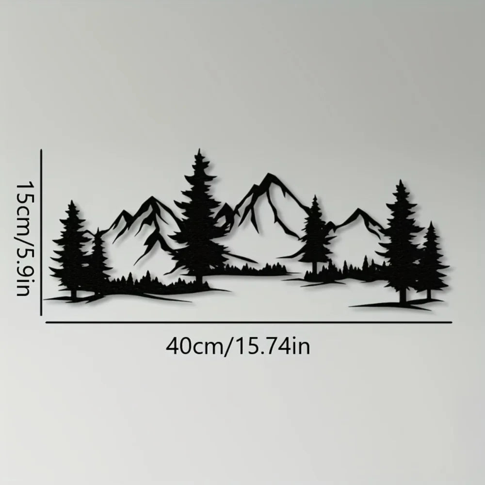 Artă de Perete Rustică din Metal cu Pădure și Munte, Design cu Brazi pentru Camera Copiilor și Decor Fermă
