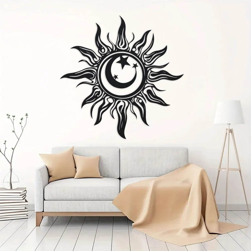Artă de Perete din Metal Art Deco cu Soare, Sculptură din Fier pentru Grădină și Patio, Decorațiune de Interior